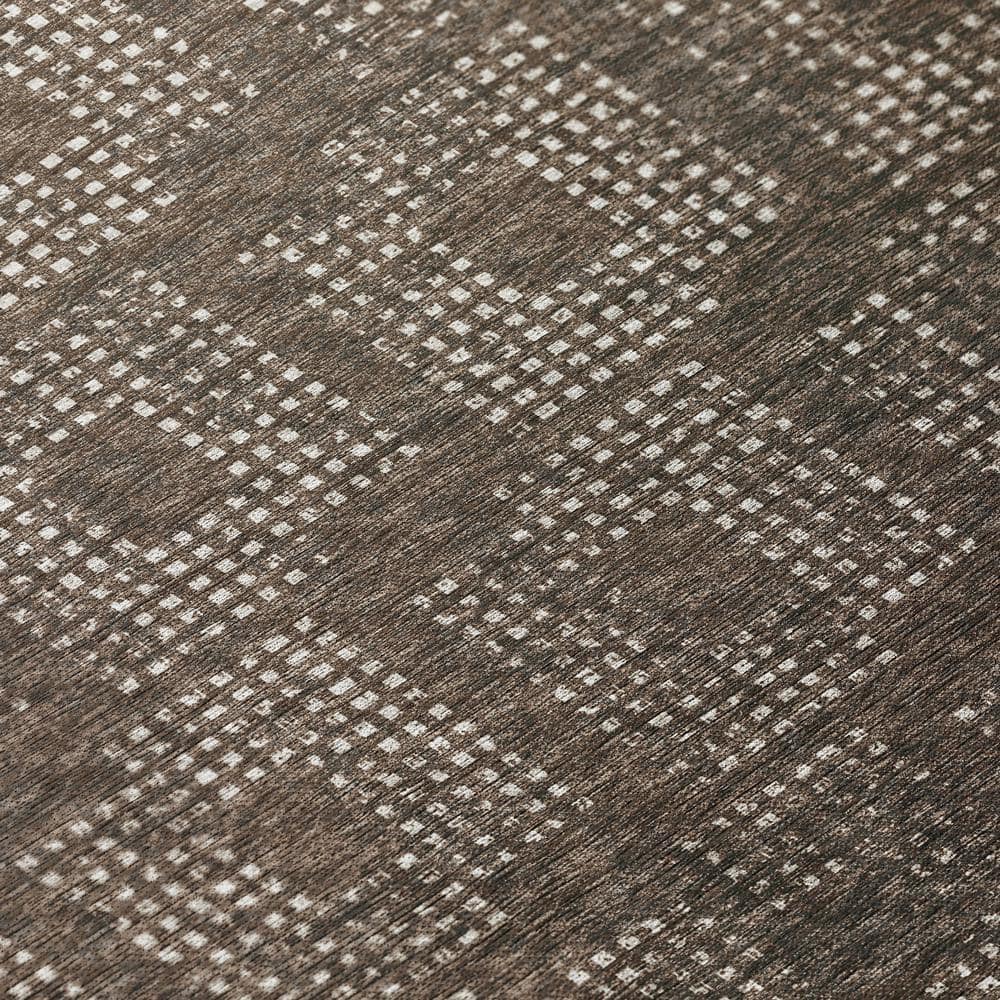 Brown Geometric Chenille 9' x 12' Washable Area Rug