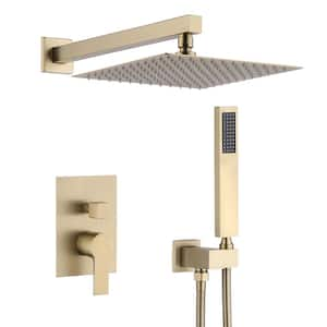 12 in. Brushed Gold Dual 2 Flow Rate Stainless Steel Bathroom Rain Shower Combo Set with Hand Shower, Brushed Gold