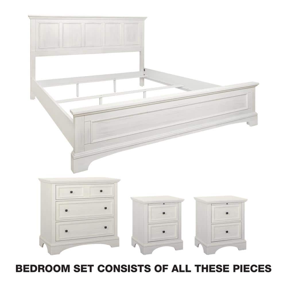 Rustic White King 4-Piece Solid Wood Bedroom Set