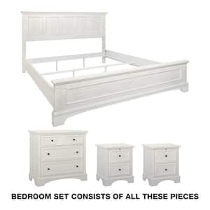 Farmhouse Basics 4-Piece Rustic White Wood King Bedroom Set (King Bed, 2 Nightstands and 1 Chest)