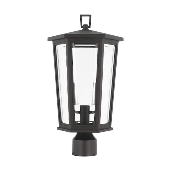 Generation Lighting Witley Medium 2-Light Textured Black StoneStrong Outdoor Post Light with Clear Beveled Glass