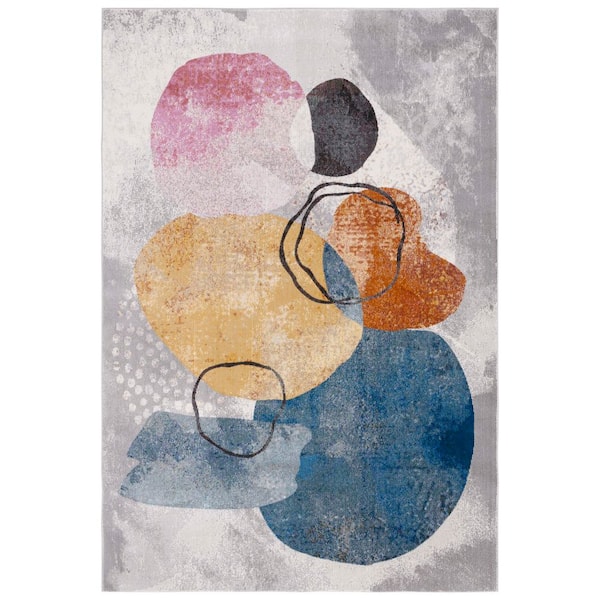Art Studio 3 ft. x 5 ft. Ivory/Blue Abstract Blob Area Rug