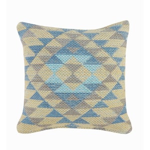 Teal Blue Geometric Throw Pillow Cover, Large, Quilted
