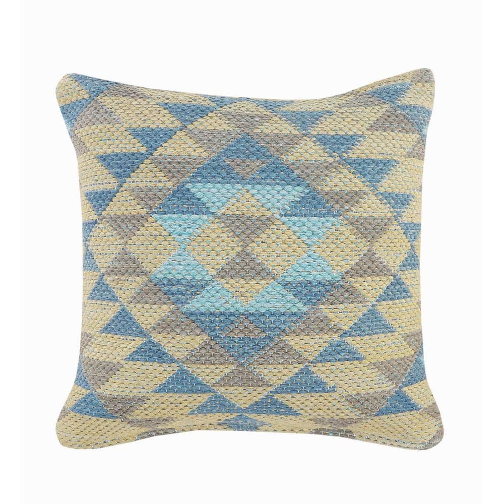 Kian Blue / Gray Southwest Geometric Cozy Poly-Fill 18 in. x 18 in. Indoor 