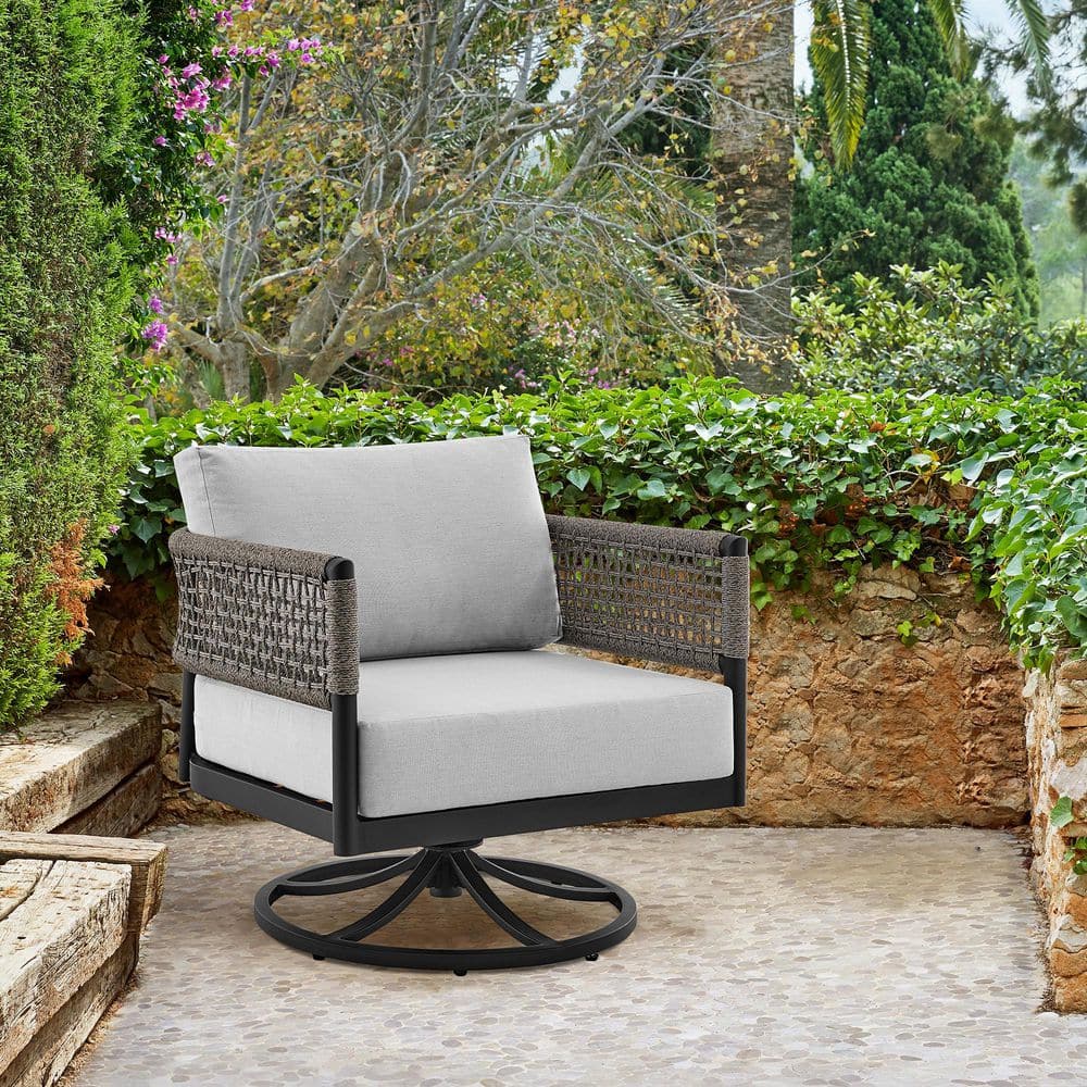 Felicia Gray Aluminum Outdoor Swivel Rocking Chair with Cushions