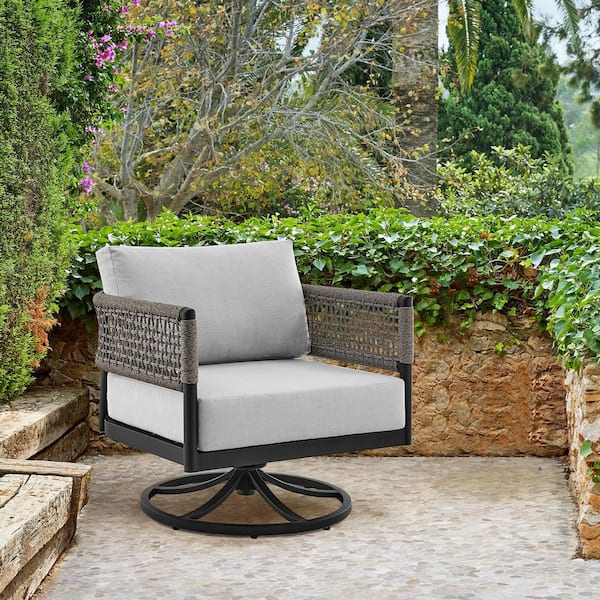 Armen Living Felicia Aluminum Outdoor Rocking Chair with Dark Grey Cushions
