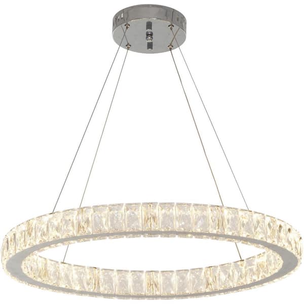 Home Decorators Collection 24 in. Chrome Integrated LED Pendant with Clear Crystals