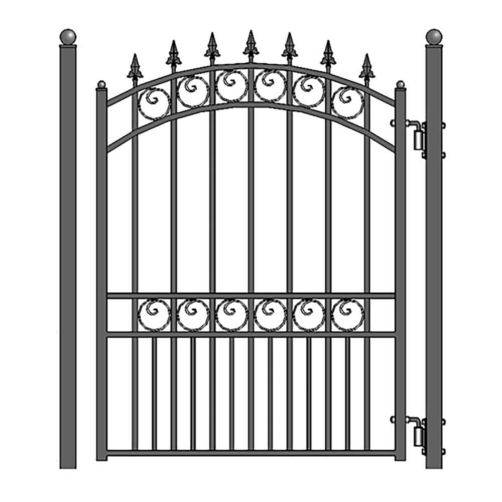 Black Steel Arched Sliding Driveway Gate with Pedestrian Gate