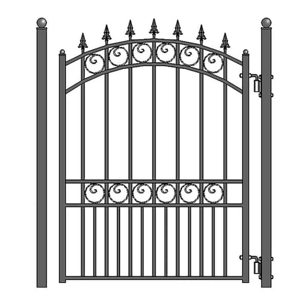 ALEKO 19 ft. x 6 ft. x 14 ft. Black Steel Single Sliding Driveway Gate London Style with Pedestrian Gate 5 ft. Fence Gate