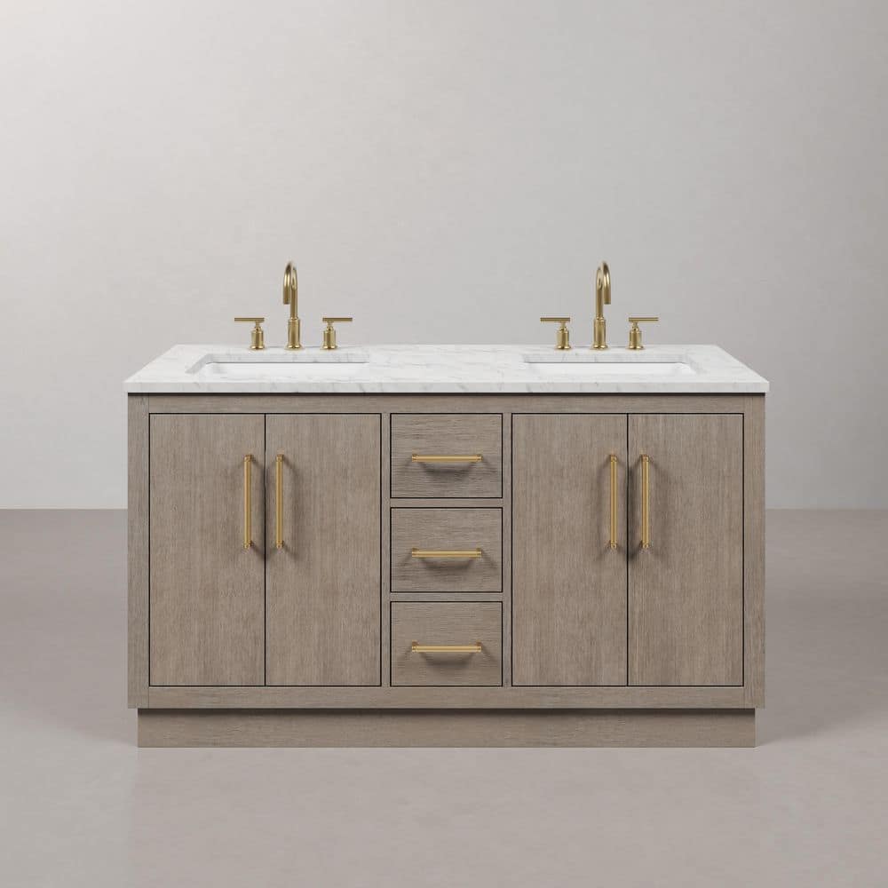 Hugo 60 in. W x 22 in. D Bath Vanity in Grey Oak with Marble Vanity Top in White with White Basin and Gooseneck Faucet price history on PriceWatchPro