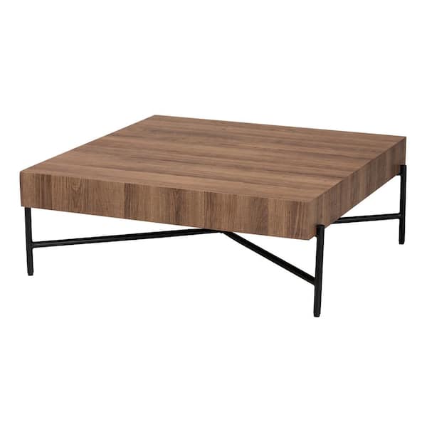Baxton Studio Savion 31.5 in. Walnut Brown and Black Square MDF Top Coffee Table