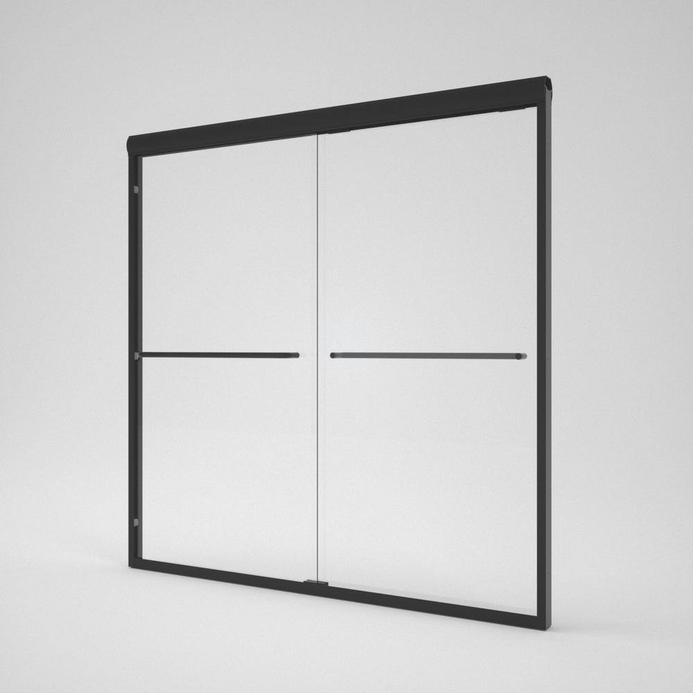 Nepti Matte Black Semi-Frameless Sliding Shower Door with Clear Glass