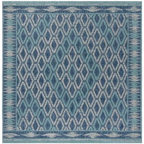 SAFAVIEH Courtyard Navy/Aqua 7 ft. x 7 ft. Indoor/Outdoor Patio  Square Area Rug