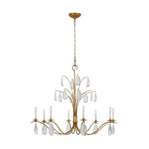 Shannon 44.5 in. W x 38.375 in. H 8-Light Antique Gild Indoor Dimmable Extra Large Chandelier with Glass Crystal Drops