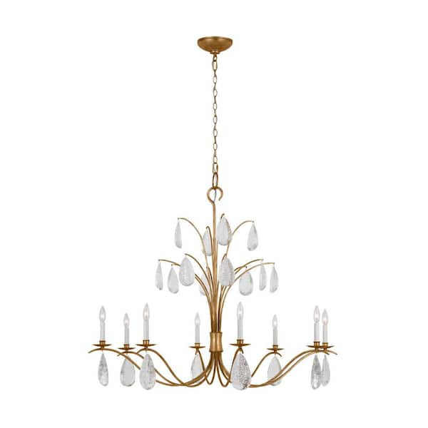 Shannon 44.5 in. W x 38.375 in. H 8-Light Antique Gild Indoor Dimmable Extra Large Chandelier with Glass Crystal Drops