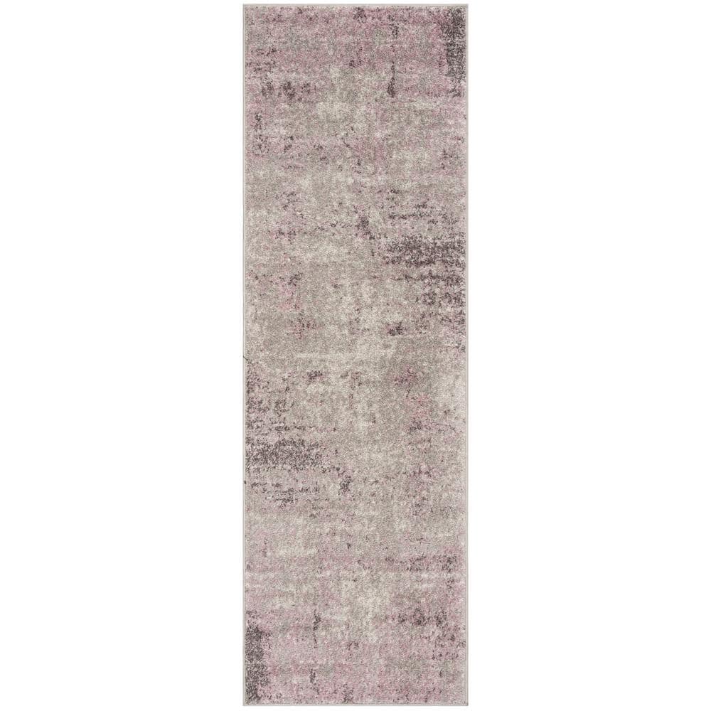 Gray and Purple Synthetic Modern Runner Rug, 2'6" x 6'