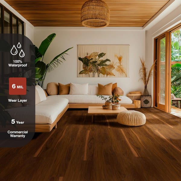 Park End 6 MIL x 6 in. W x 36 in. Waterproof Dark Brown Wood Look Click Lock Vinyl Plank Flooring (23.95 sq. ft./Case)