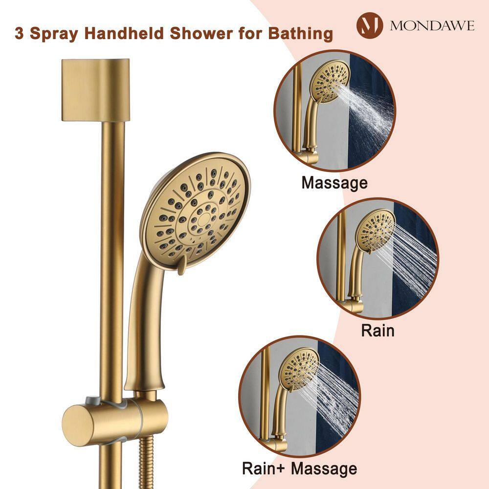 Brushed Gold Adjustable Rain Shower System with Handheld