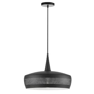 Pixie 1-Light Matte Black Shaded Pendant Light with Matte Black Metal Shade