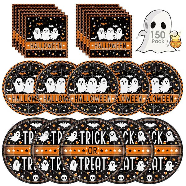 150-Piece Halloween Plates and Napkins Set, Disposable Dinner Dessert Paper Plates Napkins Kit for Halloween Decorations