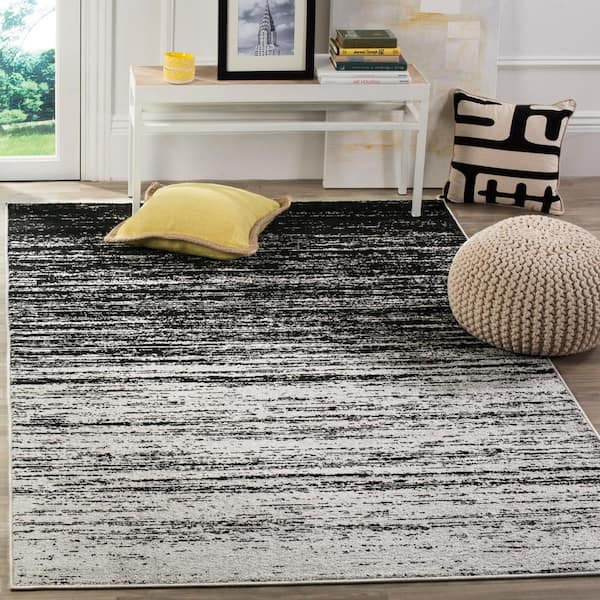 Adirondack Silver/Black 5 ft. x 8 ft. Solid Striped Area Rug
