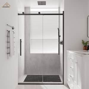 48 in. W x 76 in. H Sliding Frameless Shower Door in Matte Black Finish with Soft-closing and 3/8 in.Tempered Glass