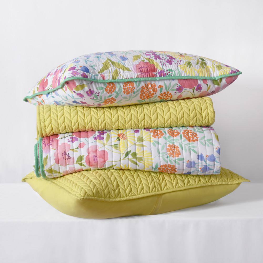 Chartreuse Quilted Euro Sham with Herringbone Pattern