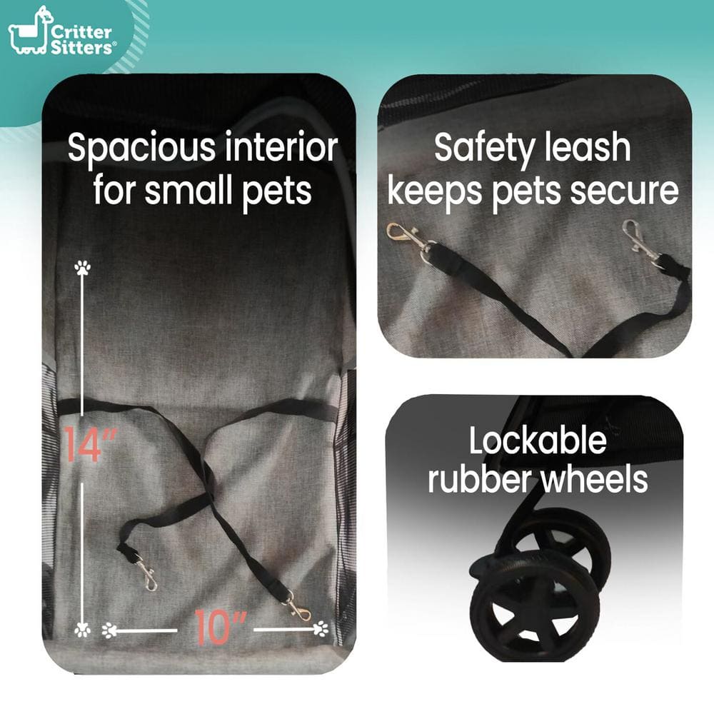 Foldable Gray Pet Stroller with Breathable Mesh for Small to Medium Dogs