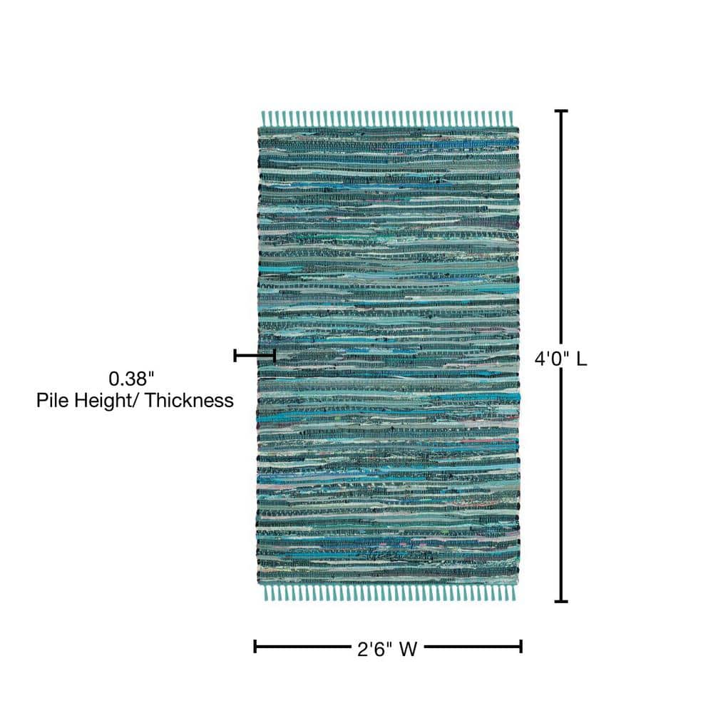 Turquoise Multi-Stripe Handwoven Wool & Cotton Area Rug - 2'6" x 4'