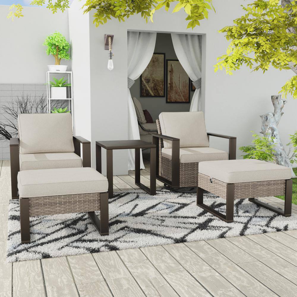 5-Piece Swivel Rocker Wicker Outdoor Patio Conversation Set with Beige Cushions price history on PriceWatchPro