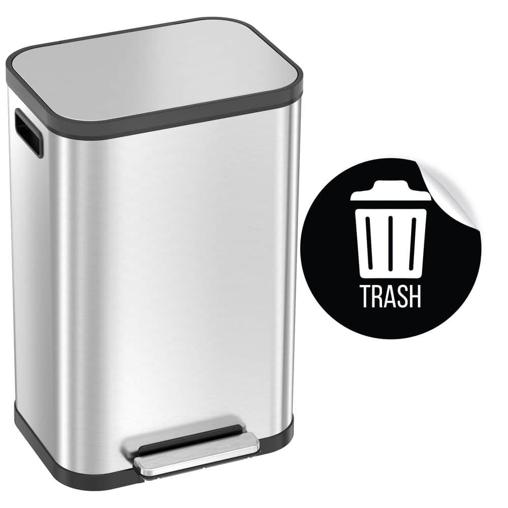 Fingerprint Resistant Brushed Silver Stainless Steel 13 Gallon Trash Can