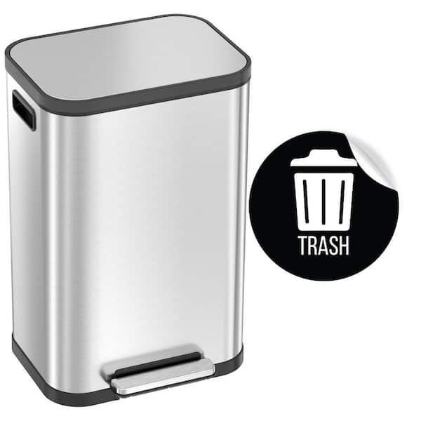 13.2 Gal. Stainless Steel Metal Household Trash Can with Trash Sticker, SoftStep Prox, and Odor Filter
