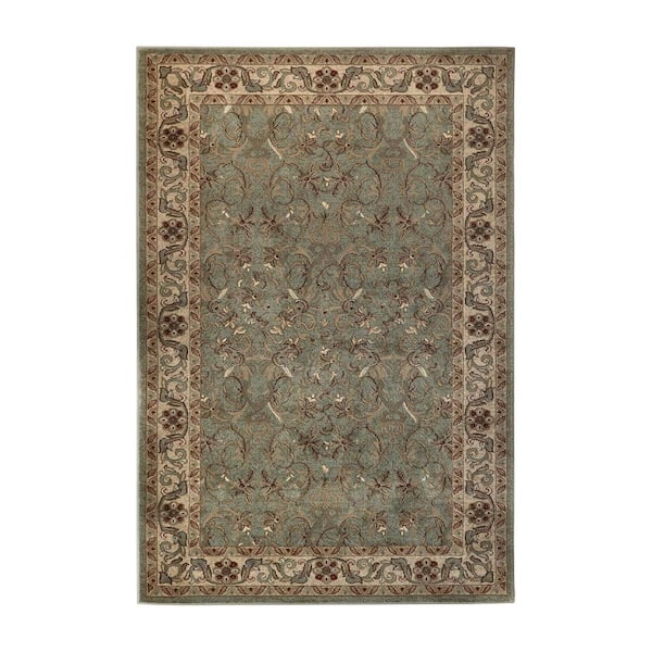 Green Floral Scroll 8 ft. x 10 ft. Polypropylene Indoor Area Rug