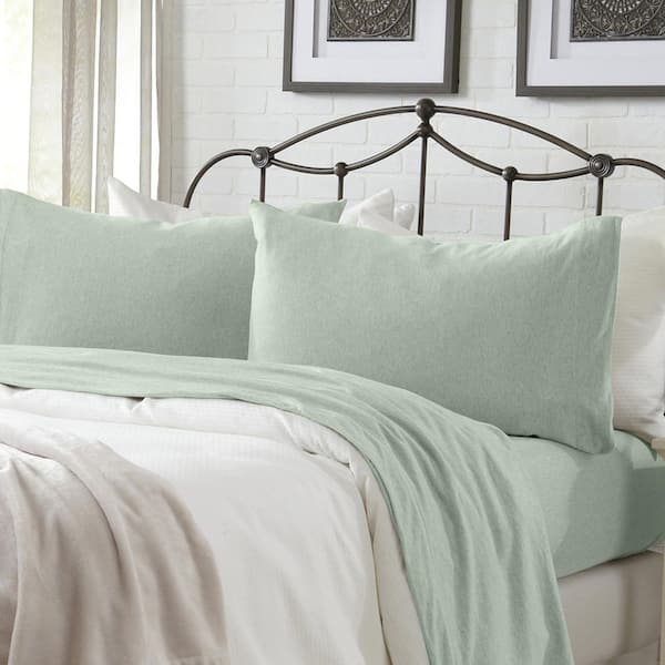 Blue Ultra-Soft Cotton Heathered Melange Jersey Knit California King Sheet Set