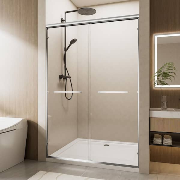 60 in. W x 72 in. H 60" W x 72" H Double Sliding Frame Shower Door in Aluminium Alloy with Tempered Glass with Handle