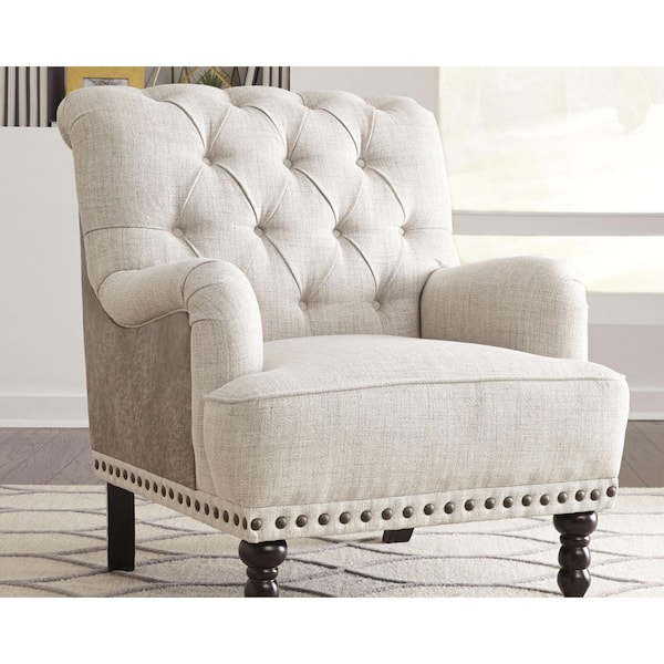 Tartonelle Beige Polyester Arm Chair with Nailhead Trim and Tufted Cushions