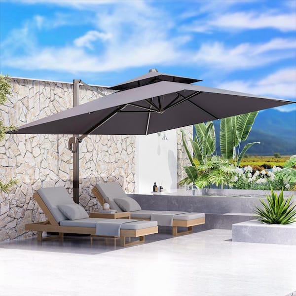 10 ft grey patio umbrella 10 ft. Aluminum Cantilever Market Tilt Patio Umbrella in Grey Large  Rectangle 360° Rotation Outdoor OGPH012421