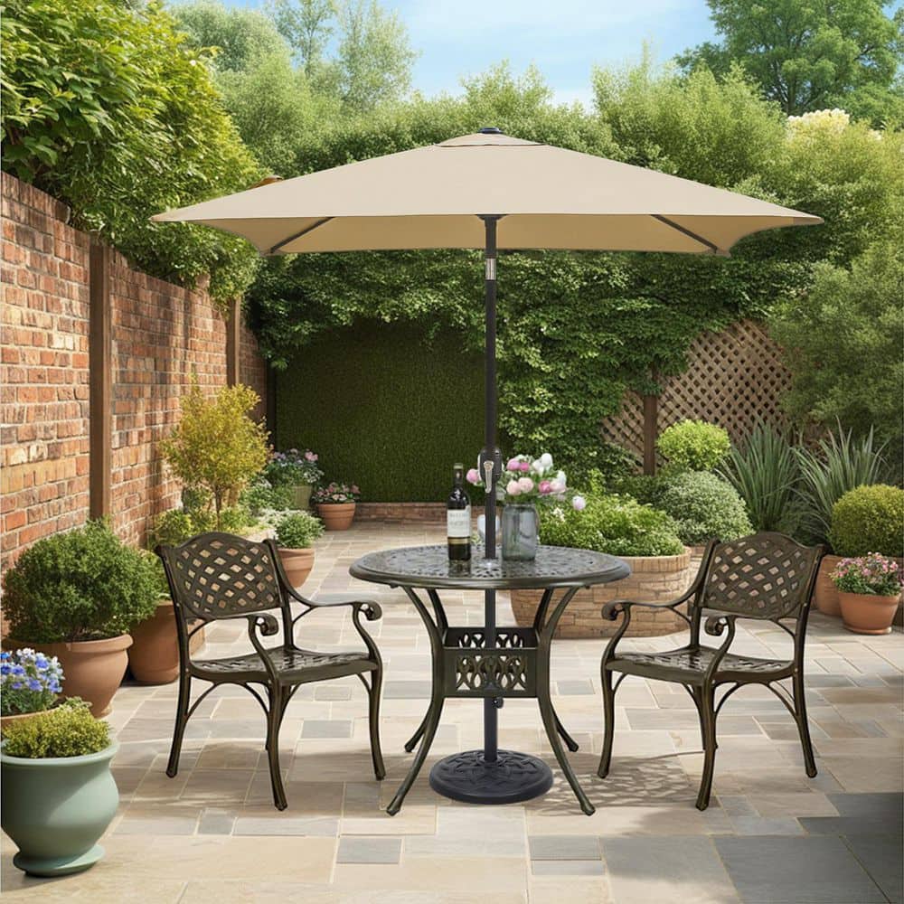 5-6foot patio umbrellas with base Maypex 6.5 ft. Steel Crank and Tilt Square Market Patio Umbrella in Tan