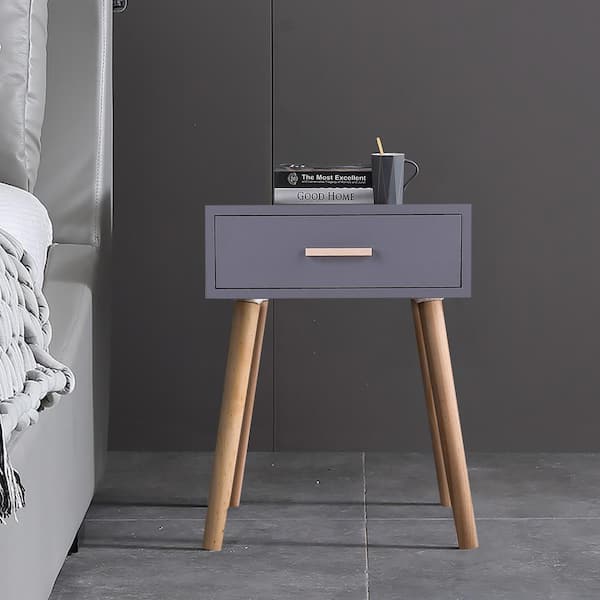 CIPACHO 1-Drawer Gray Nightstand Modern Bedside Table 15.7 in. W x 13.8 in. D x 20.9 in. H (Set of 2)
