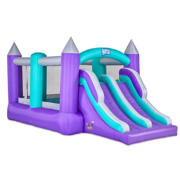 SUNNY & FUN Inflatable Bouncy Castle Purple, Bouncy House for Kids with Dual Slide