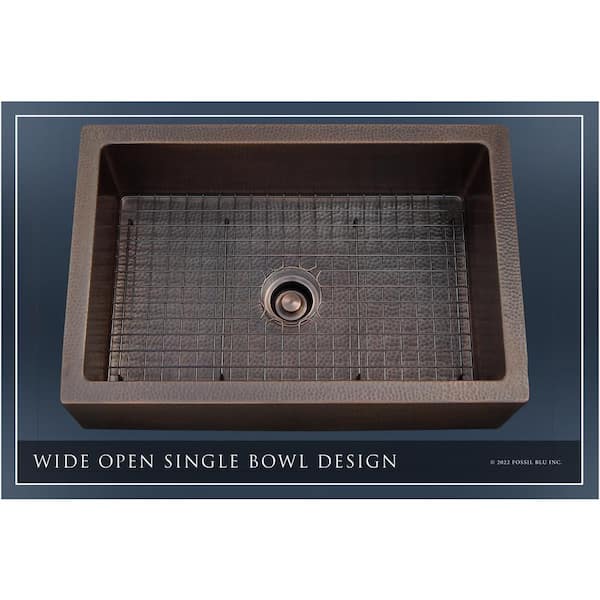 Fossil Blu Luxury Dark Patina 12-Gauge Copper 30 in. Single Bowl