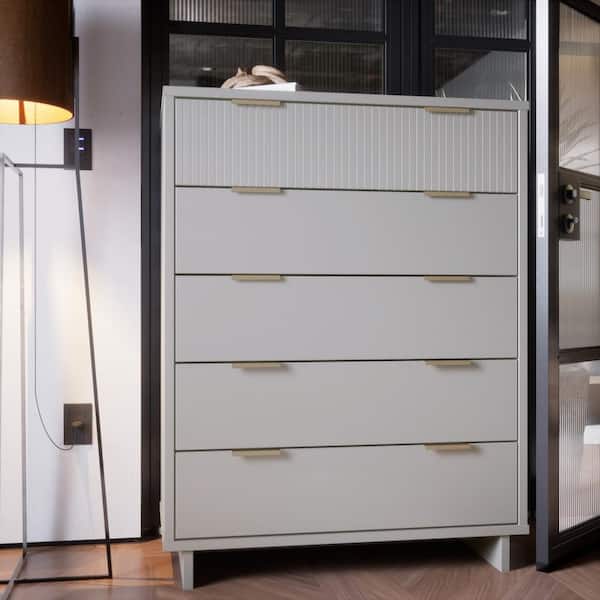 Manhattan Comfort Granville Light Grey 5-Drawer 37.95 in. Wide Tall Dresser