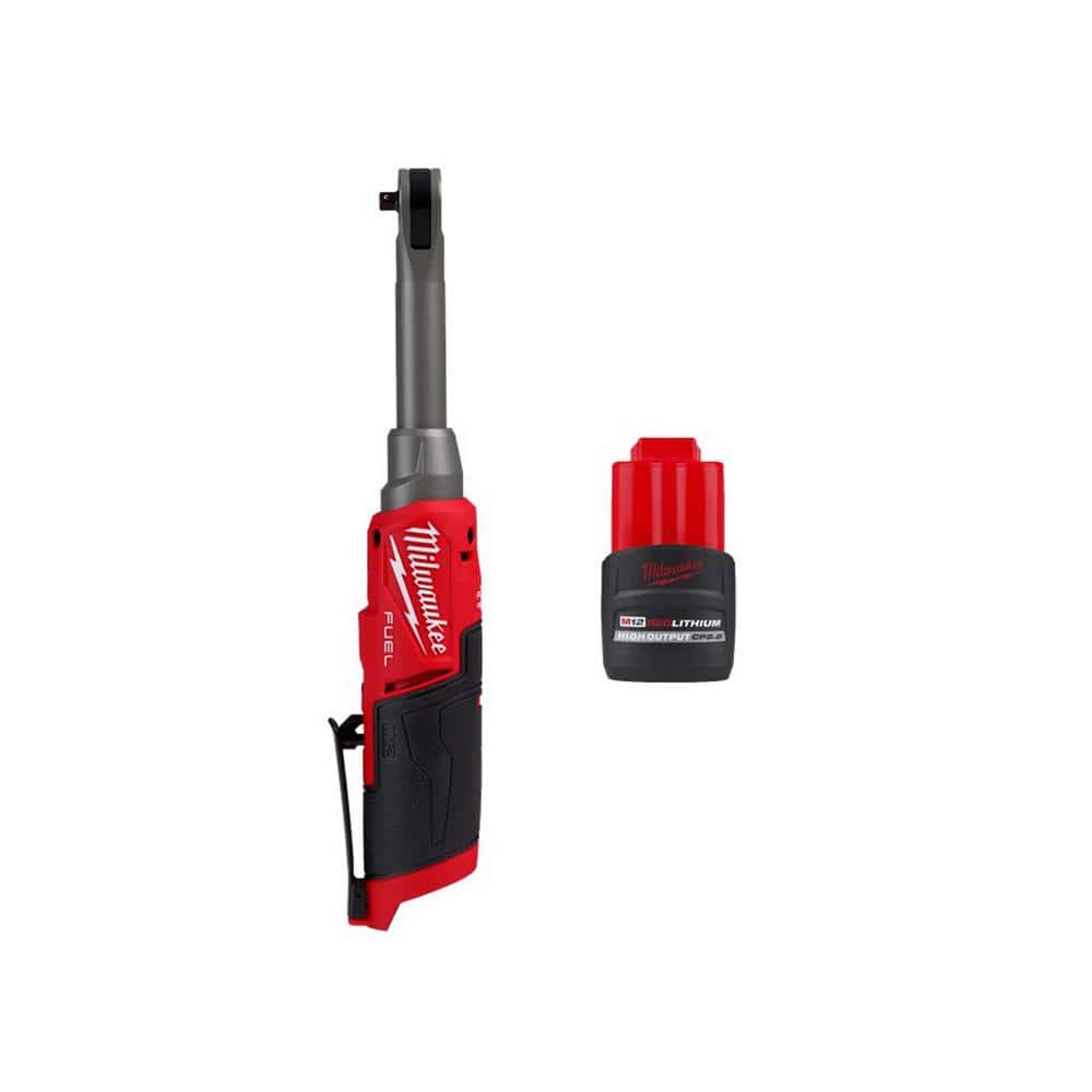 Milwaukee M12 FUEL 12V Lithium-Ion Brushless Cordless 1/4 in. Extended Reach Ratchet w/CP High Output 2.5 Ah Battery Pack -  2568-20-2425