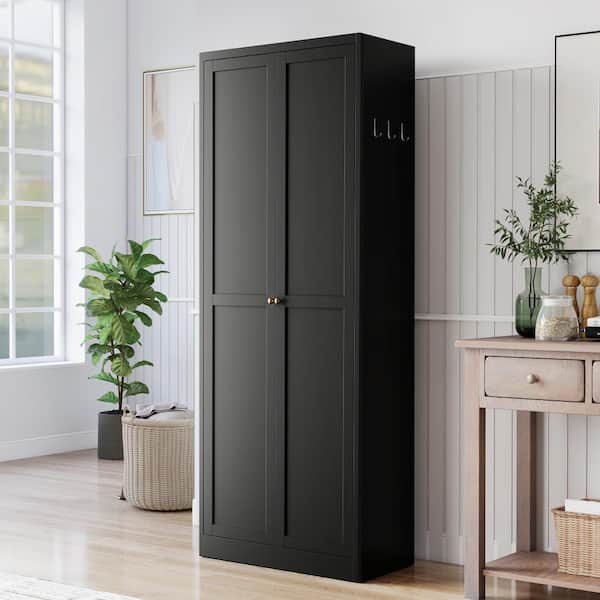 72 in. H Black Metal Kitchen Pantry Cabinet with Doors Storage