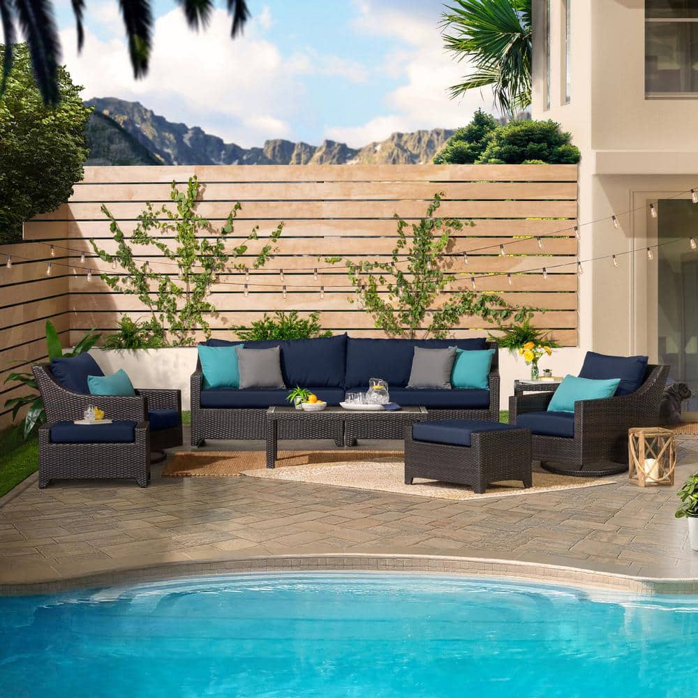 8-Piece Blue Aluminum Outdoor Sofa and Club Chair Set