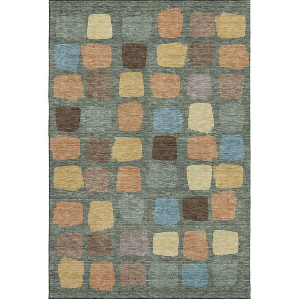 Mayfield Premium Machine Washable Abstract AMF2501 Basil 10 ft. x 14 ft. Area Rug