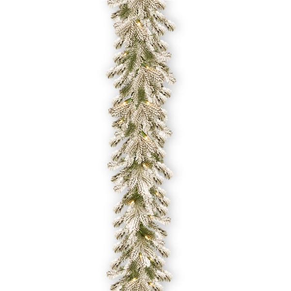 National Tree Company 9 ft. Snowy Sheffield Spruce Artificial Christmas Garland with Twinkly LED Lights