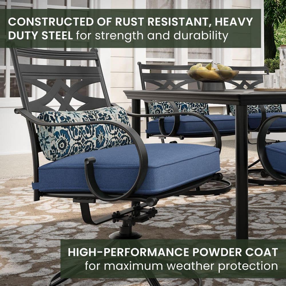 Montclair Navy Blue 9-Piece Steel Outdoor Dining Set with Swivel Rockers