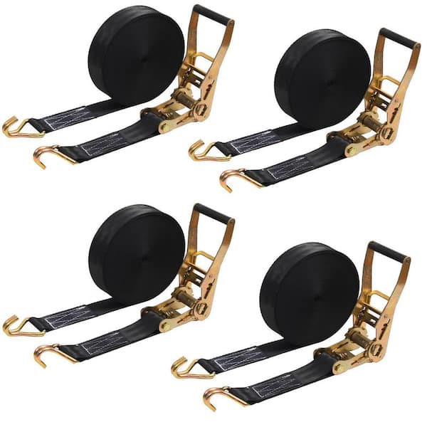2 in x 27 ft Ratchet Tie Down Strap with Double J Hook 8000 lbs. Break Strength Heavy Duty Cargo 4 Pack