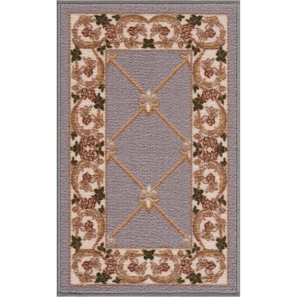 Carpet Mat Fleur De Lis Design Slip Resistant, Grey, 19.5 in. x 32 in.